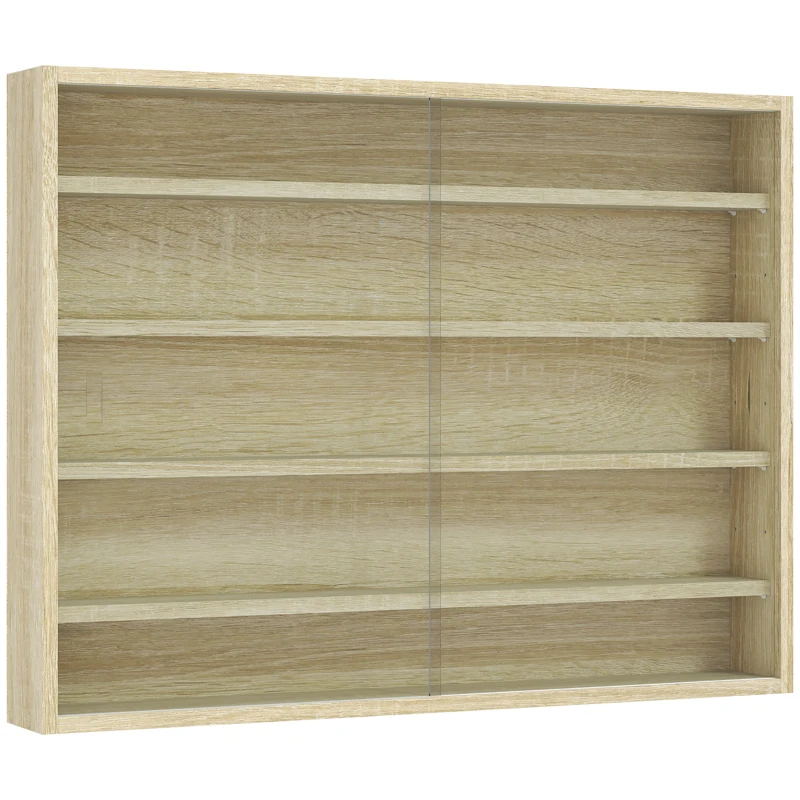 HOMCOM Vitrine à 5 Étagères Ajustables en Bois avec Portes en Verre, 80x9.5x60 cm, Bois Naturel