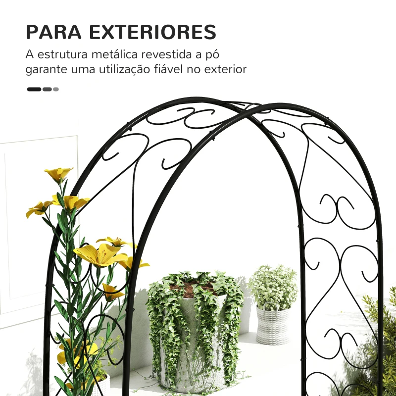Outsunny Arco de Jardim de Aço para Decoração Arco de Casamento Desenho Espiral de Coração para Plantas Trepadeiras 125x37x230 cm Preto