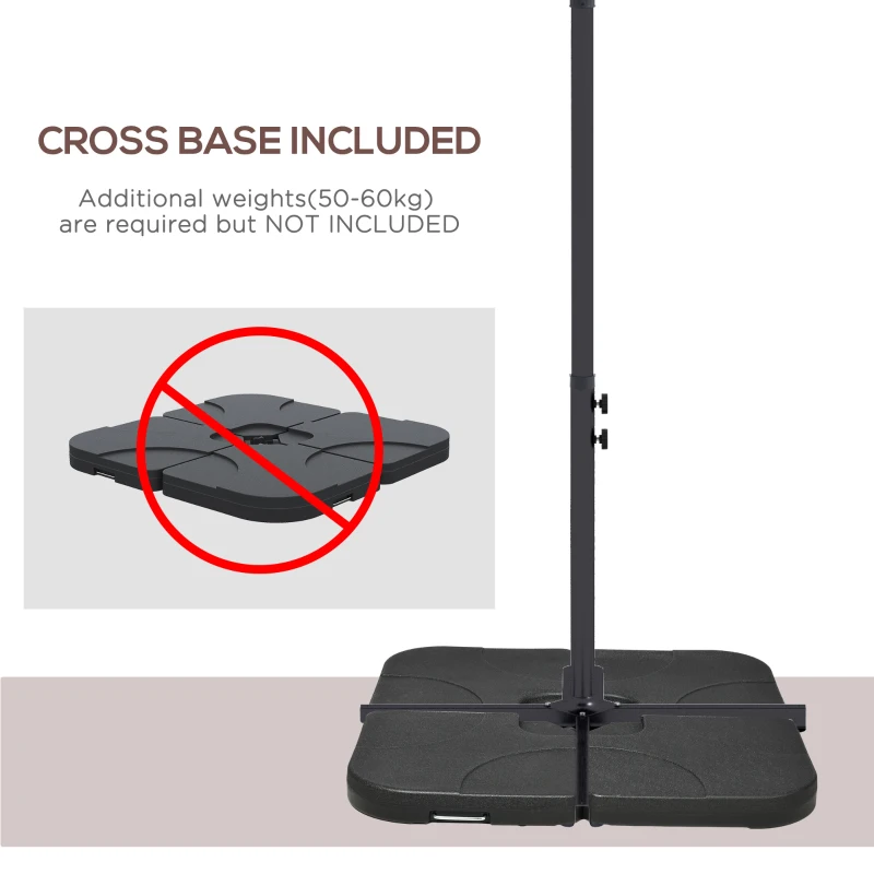 Outsunny 3m Square Canopy Cantilever Parasol, with Cross Base - Brown