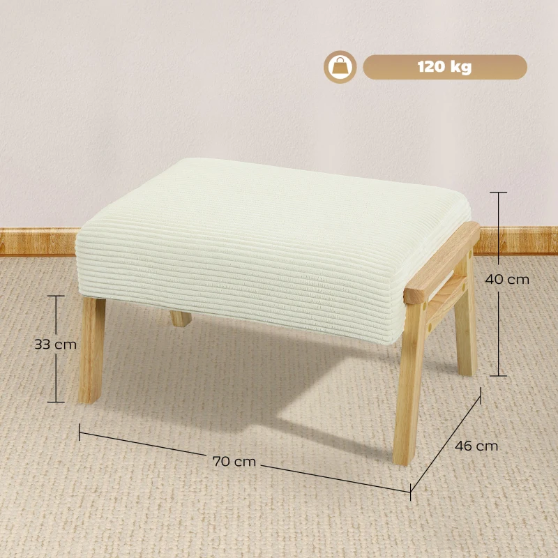 HOMCOM Taburete de asiento con cojín suave patas de madera reposapiés con diseño de cordón crema