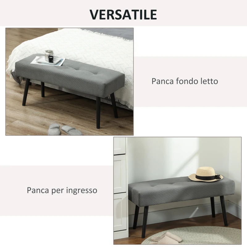 HOMCOM Panca Fondo Letto a Trapunta in Tessuto Effetto Velluto a Coste e Acciaio, 100x36x45 cm, Grigio