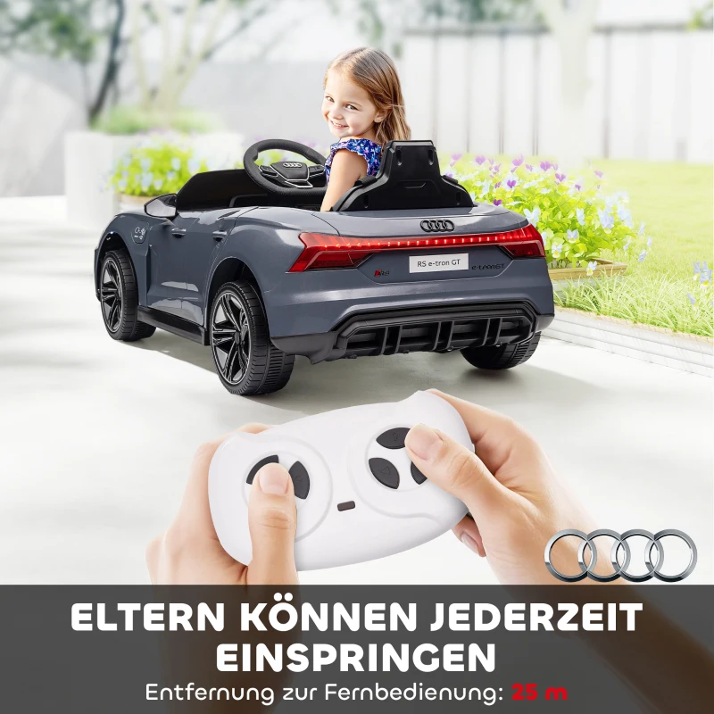 HOMCOM Kinder-Elektroauto mit Fernbedienung, Sicherheitsgurt, Hupe, Musik, Scheinwerfer, bis 5 km/h, 3-5 Jahre, Grau
