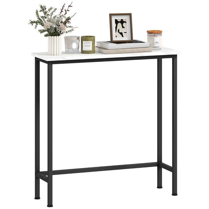 HOMCOM Tavolo Consolle da Ingresso con Piano Effetto Marmo, in Legno e Acciaio, 75x24x76 cm, Bianco e Nero