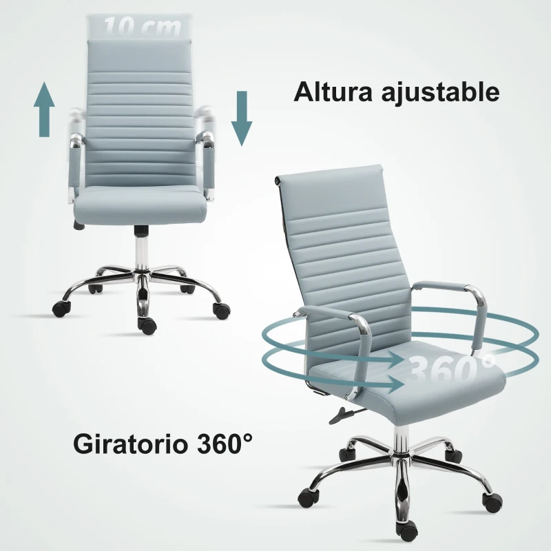 Vinsetto Silla de Escritorio Giratoria con Respaldo Alto Altura Ajustable Función Basculante y Reposabrazos Gris Claro