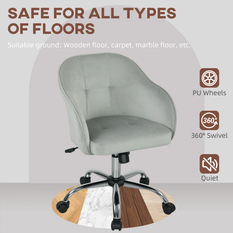 HOMCOM 46-56 cm Velvet-feel Office Chair - Grey