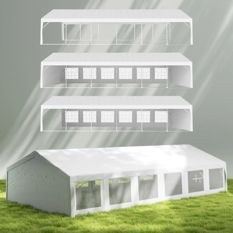 Outsunny Tendone da Giardino con Pareti Removibili, in Acciaio e PP, 12x6x3.2 m, Bianco