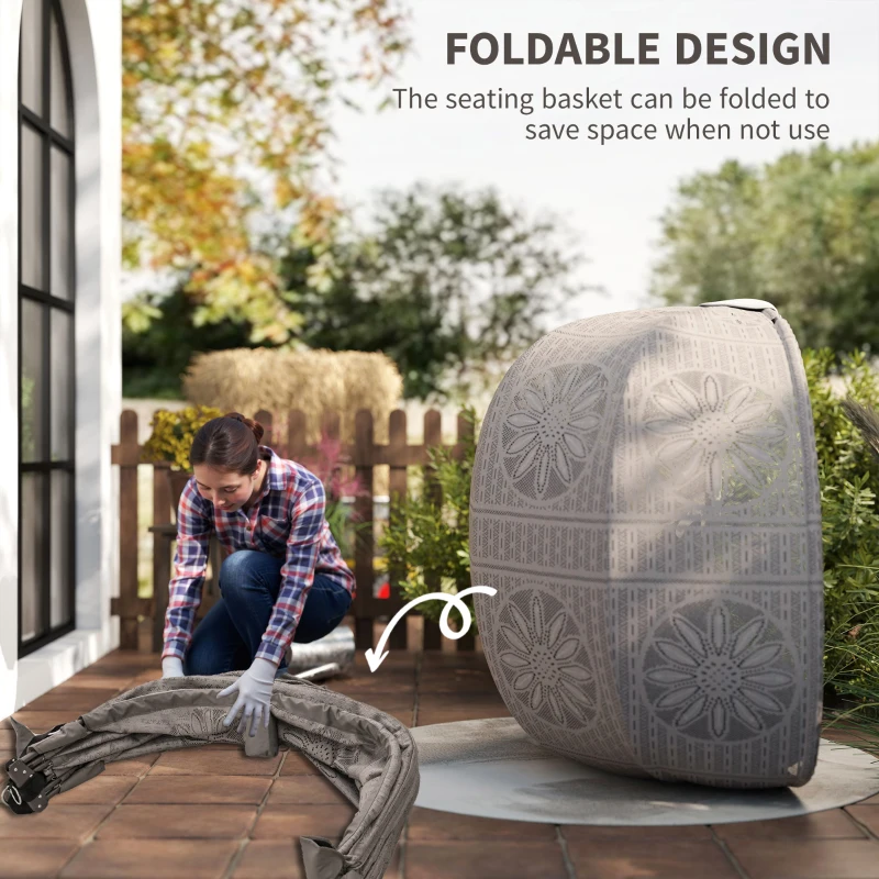 Outsunny Hängesessel mit Gestell, Eiförmiger Hängeschaukel mit abnehmbarem waschbarem Kissen, Hängematte für 2 Personen, Schaukelsessel Indoor Outdoor, Sand+Schwarz