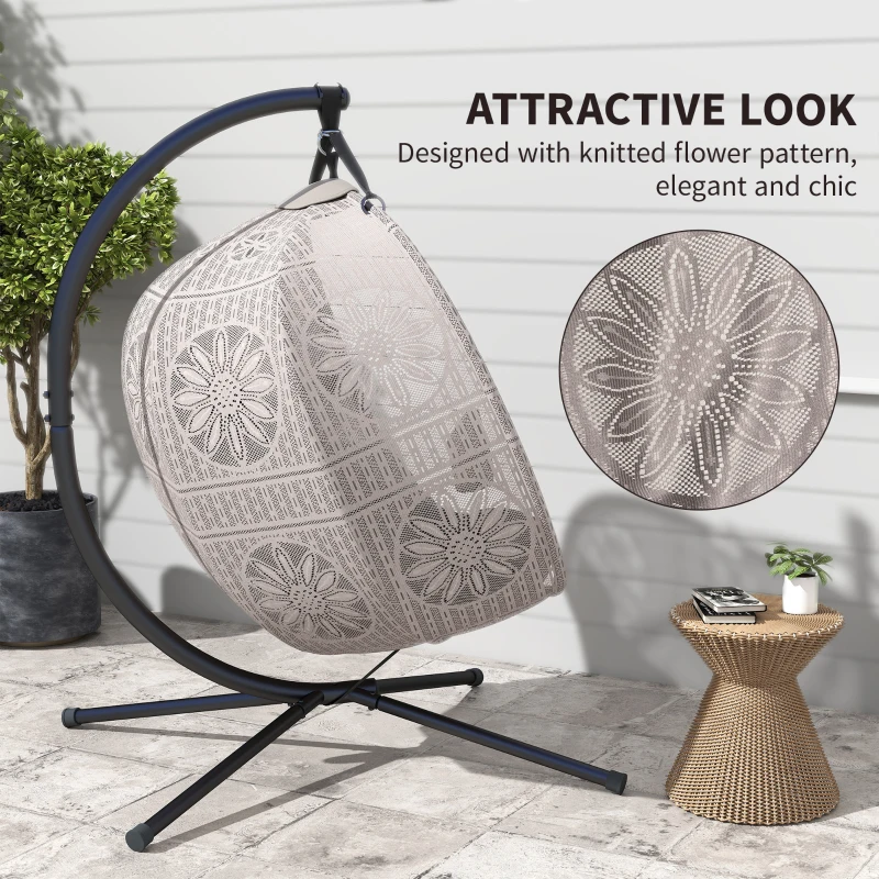 Outsunny Hängesessel mit Gestell, Eiförmiger Hängeschaukel mit abnehmbarem waschbarem Kissen, Hängematte für 2 Personen, Schaukelsessel Indoor Outdoor, Sand+Schwarz