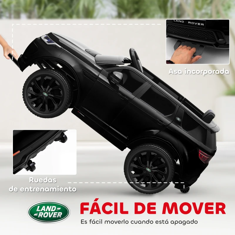 AIYAPLAY Coche Eléctrico para Niños con Licencia Land Rover Discovery Sport Batería 12V Mando a Distancia Faros y Música Negro