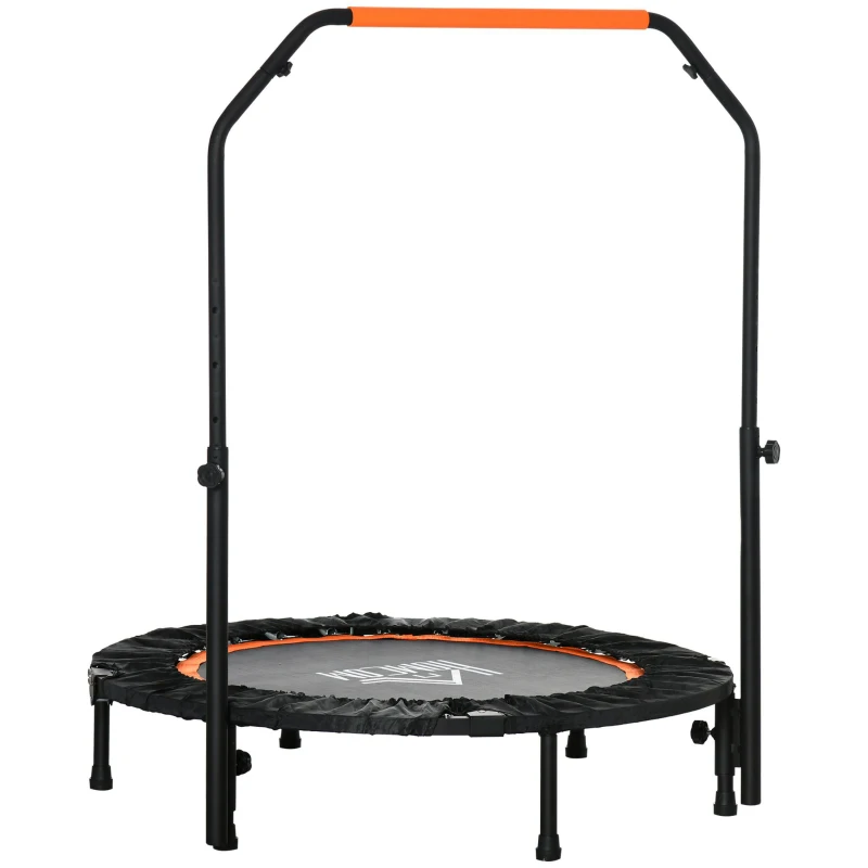 HOMCOM Trampolino Elastico Pieghevole Ø102 cm con Maniglia Regolabile Struttura in Acciaio per Allenamento Gambe Corpo, Nero e Arancione