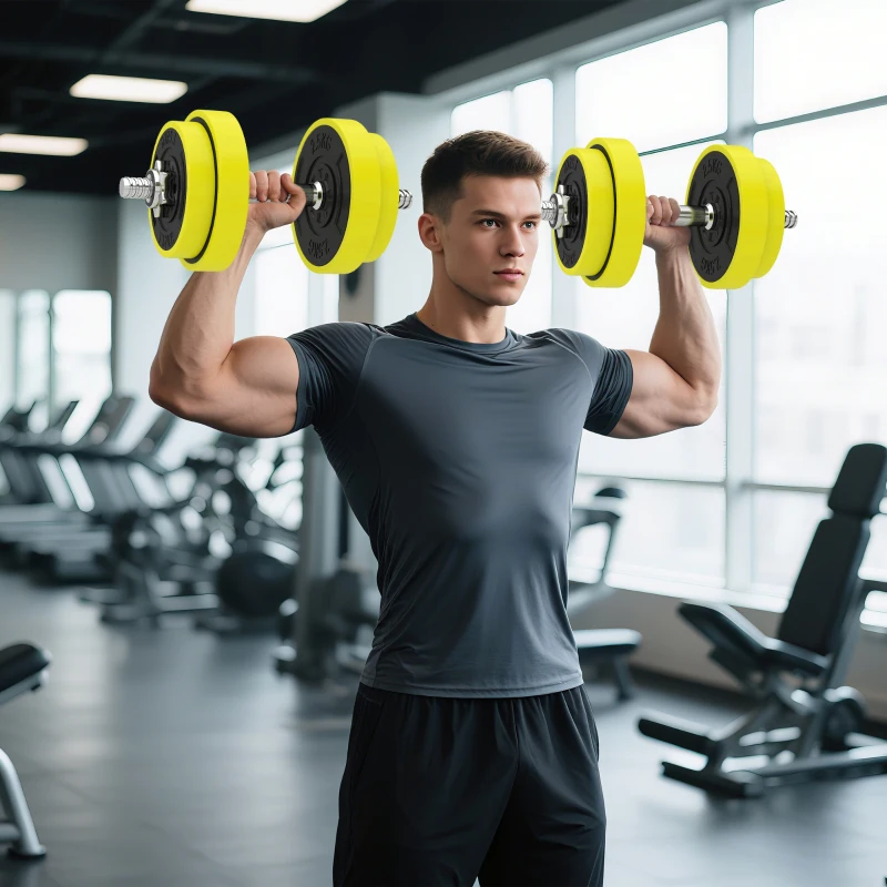 HOMCOM 20KGS 2-In-1 Dumbbell & Barbell Adjustable Set Strength Muscle Exercise Fitness Plate Bar Clamp Rod Home Gym Sports Area, Yellow