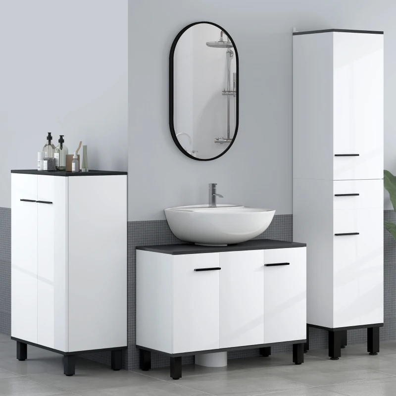 HOMCOM Mueble bajo Lavabo con 2 Puertas y Estantes Ajustables para Lavabo con o sin Pedestal 80x34x60 cm Blanco