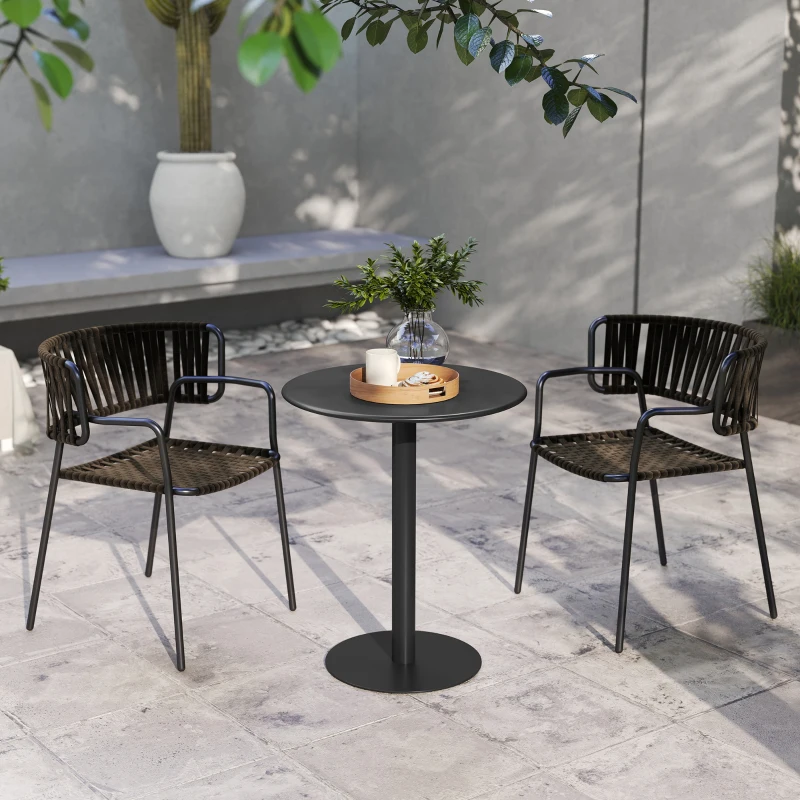 HOMCOM Mesa de Refeição Redonda para 2 Pessoas Mesa de Cozinha de Aço para Interior e Exterior Ø60x72 cm Preto