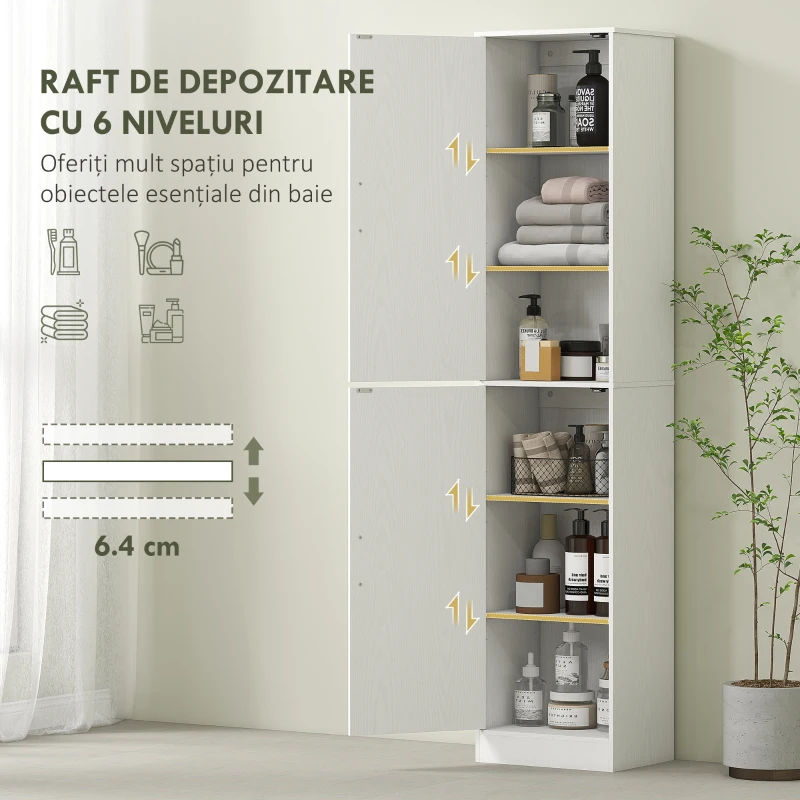 HOMCOM Coloană de Baie cu 2 Dulapuri și 6 Rafturi Reglabile, Alb