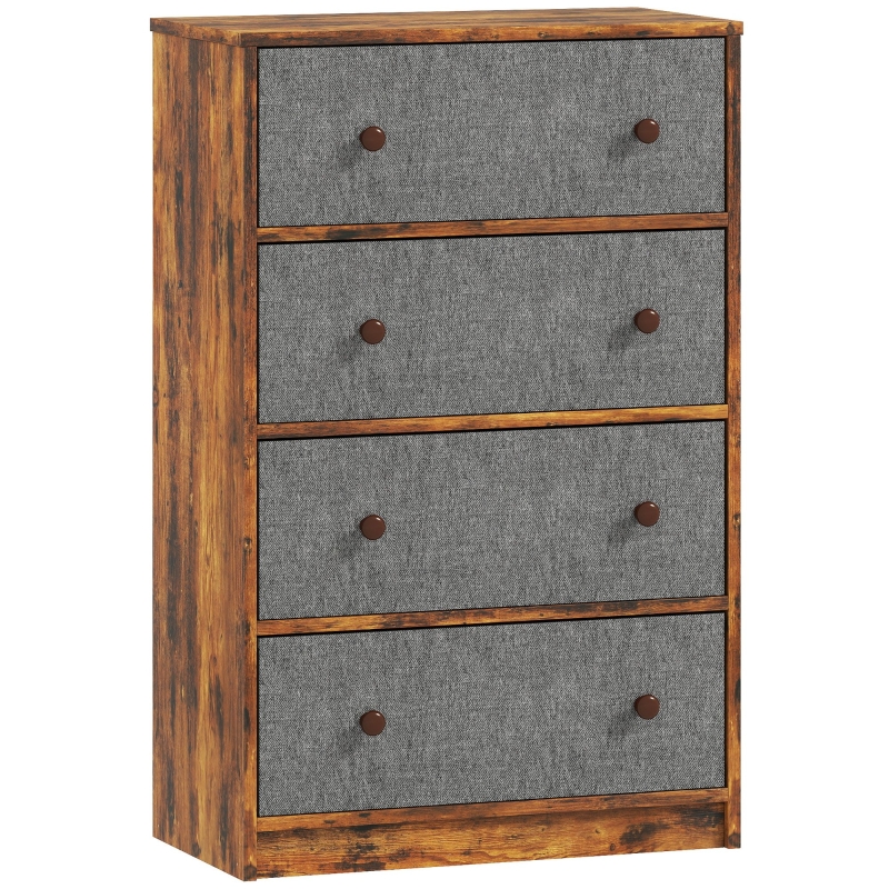 HOMCOM Chest of Drawers, Dresser with 4 Fabric Drawers - Grey and Rustic  Brown | Aosom UK