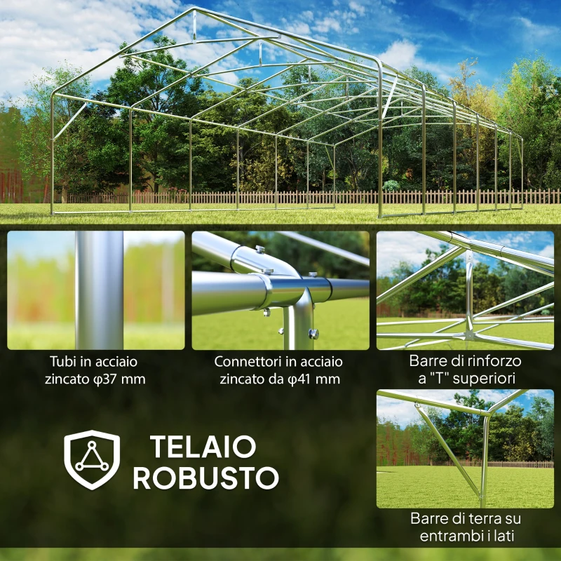 Outsunny Tendone da Giardino con Pareti Removibili, in Acciaio e PP, 12x6x3.2 m, Bianco