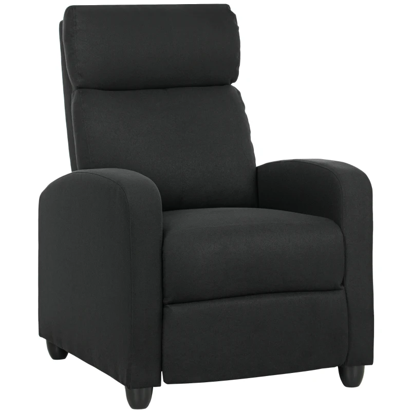 HOMCOM Relaxsessel, verstellbar 135°, ausziehbare Fußstütze, gepolsterte Lehnen, Leinen-Polyester, Schwarz(m-10)