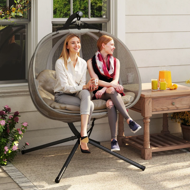 Outsunny Poltrona Sospesa 2 Posti per Giardino e Casa con Struttura in Acciaio e Cuscino, 132x126x172cm