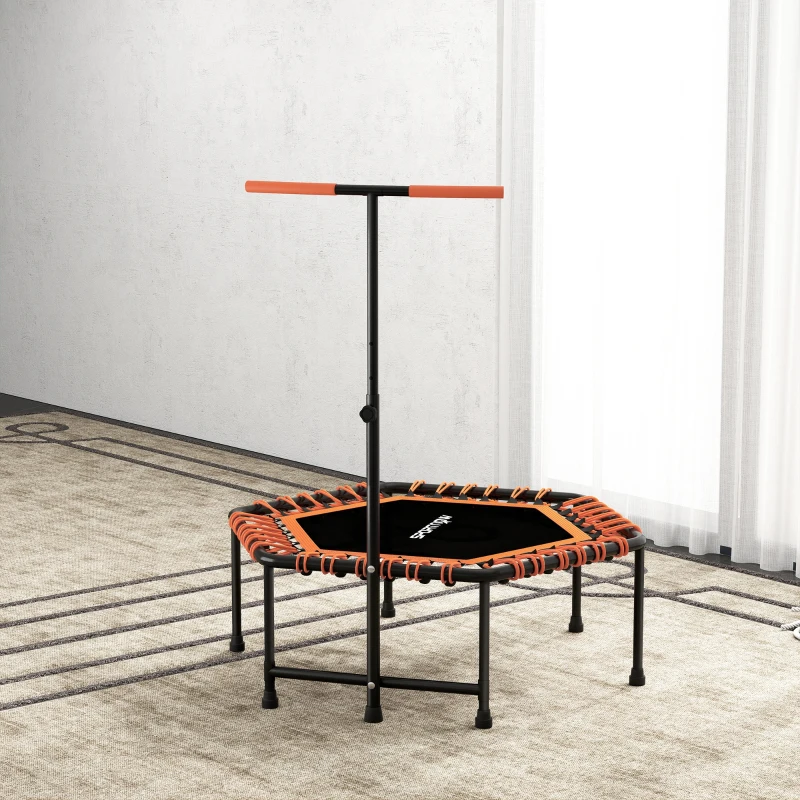 SPORTNOW 45" Rebounder Trampoline for Adults, Quiet Bungee Rebounder with LED Lights and Adjustable Handle, Orange