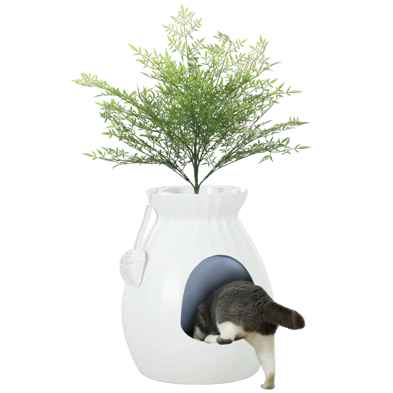 PawHut Bandeja de Arena para Gatos sin Malos Olores en forma de Florero con Pala en ABS y Acero Inoxidable 50x48,5x58,7 cm Blanco