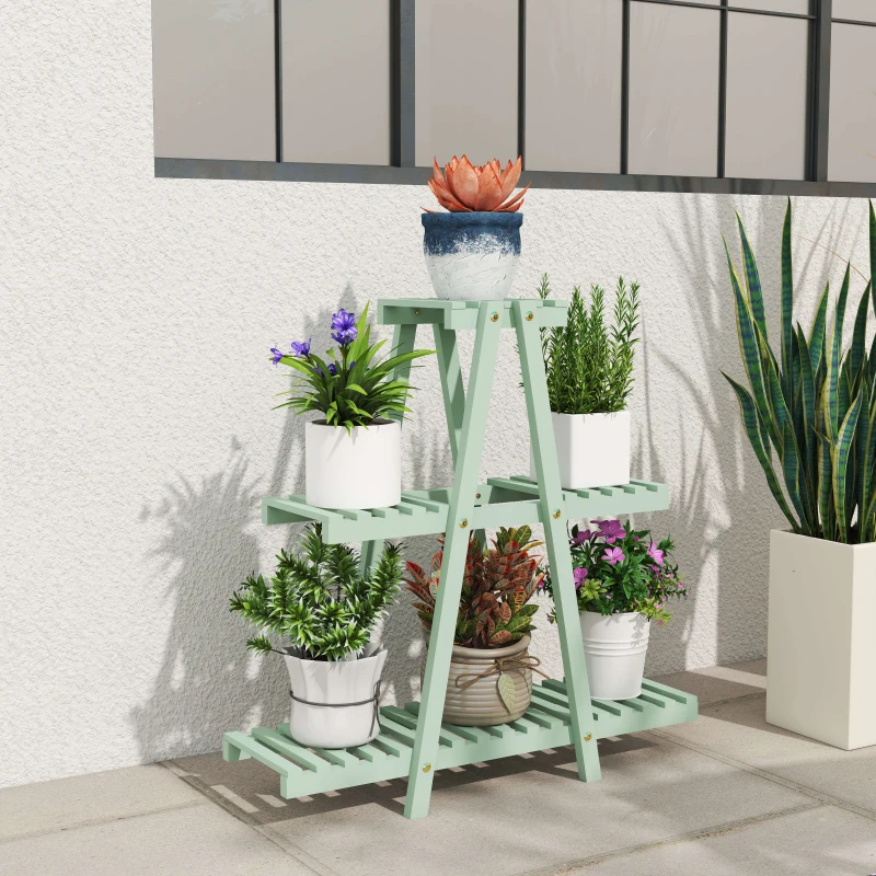 Outsunny Portapiante a 3 Livelli in Legno di Abete per Interni ed Esterni, 76x26x76 cm, Verde Chiaro