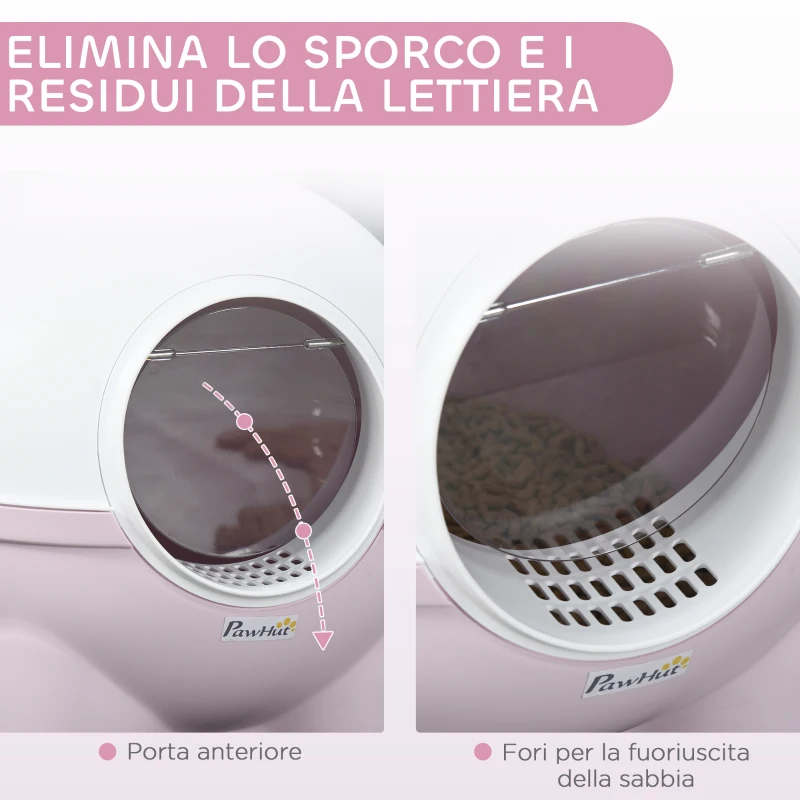 PawHut Lettiera per Gatti 4kg Max con Coperchio e Paletta Inclusa, 53x51x48 cm, Bianca e Rosa
