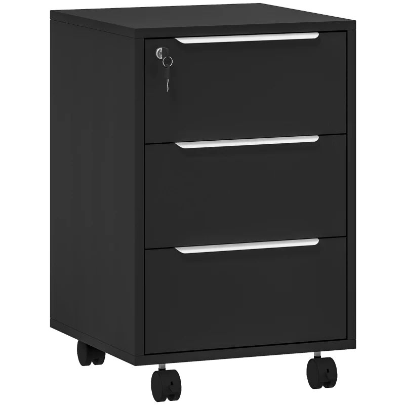 HOMCOM Archivador de oficina con ruedas con 3 cajones y cerradura, mueble de almacenamiento de oficina sobre ruedas, 40 x 40 x 63,5 cm, negro