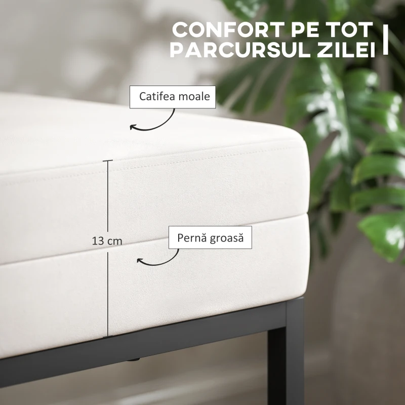HOMCOM Bancă de Hol Modernă și Catifelată cu Picioare Reglabile, Crem