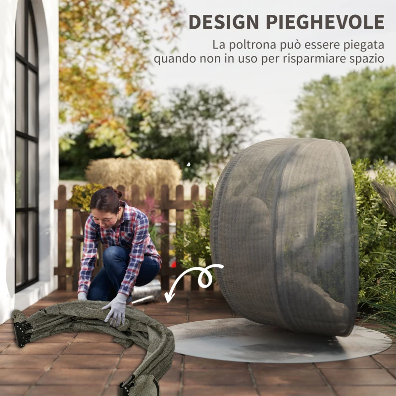 Outsunny Poltrona Sospesa 2 Posti per Giardino e Casa con Struttura in Acciaio e Cuscino, 132x126x172cm