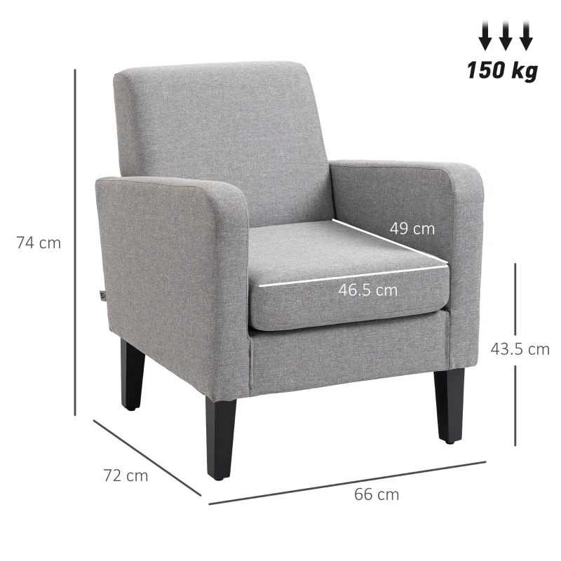 HOMCOM Linen-Look Boxy Armchair - Light Grey