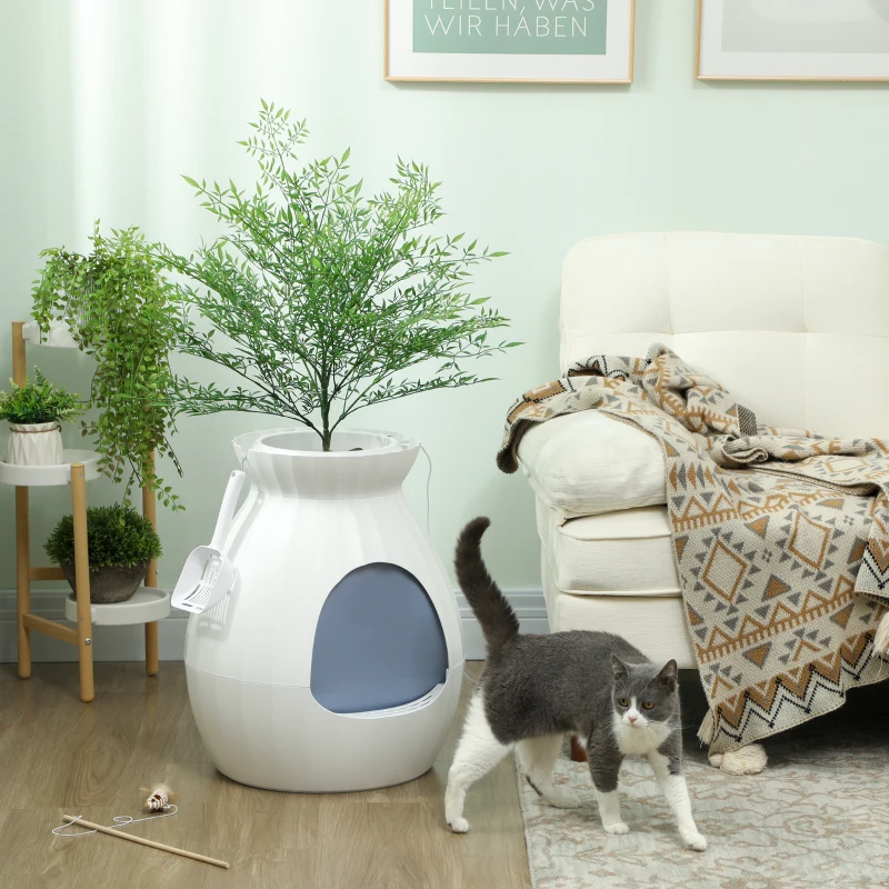 PawHut Lettiera per Gatti Antiodore a forma di Vaso con Paletta, in ABS e Acciaio Inox, 50x48.5x58.7 cm, Bianco