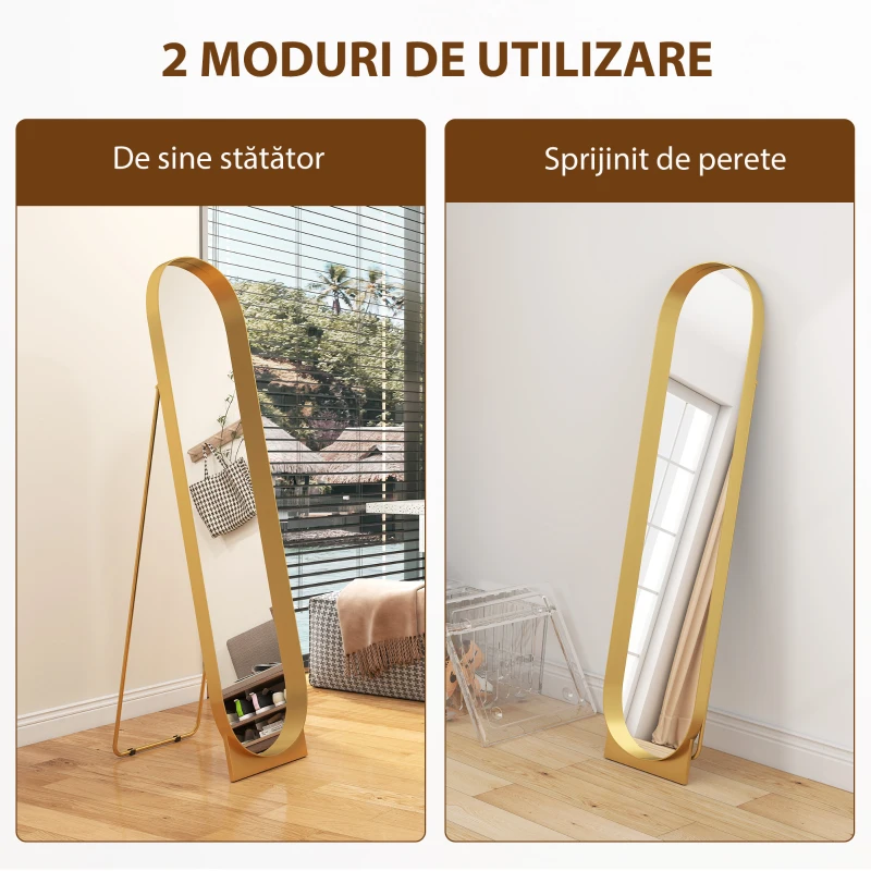 HOMCOM Oglindă de Podea Autoportantă din Metal 40x150 cm Auriu