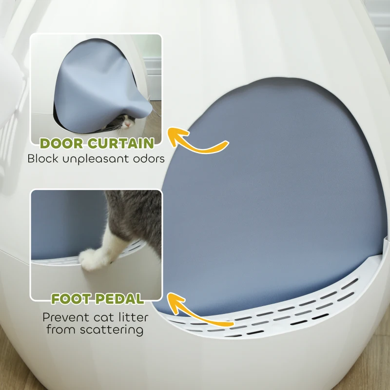 PawHut Litière pour Chat Anti-Odeur en Forme de Vase avec Pelle, en ABS et Acier Inoxydable, 50x48.5x58.7 cm, Blanc