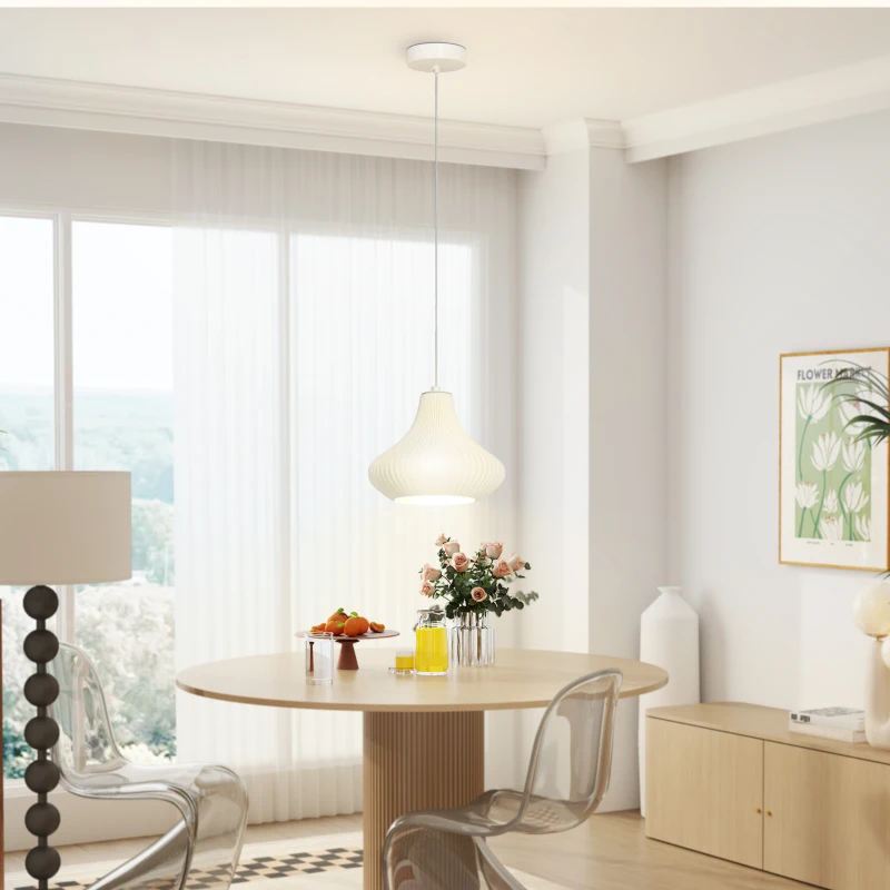 HOMCOM Candeeiro Suspensoo Moderno Candeeiro de Teto com Ecrã de Impressão 3D Iluminação para Sala de Jantar Ø20,5x17,5 cm Branco