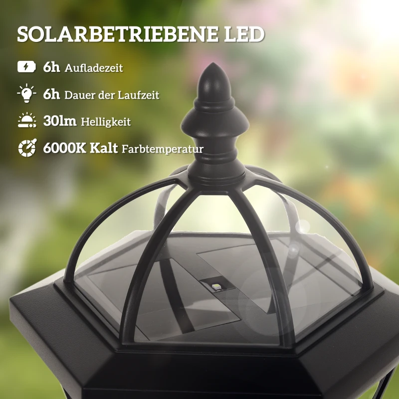 Outsunny Solar Gartenlaterne 2er Set, Wetterfeste Wegleuchte 129 cm hoch, mit LED, 6 Std. Beleuchtung, IP44, Solarlampe für Außen, Schwarz