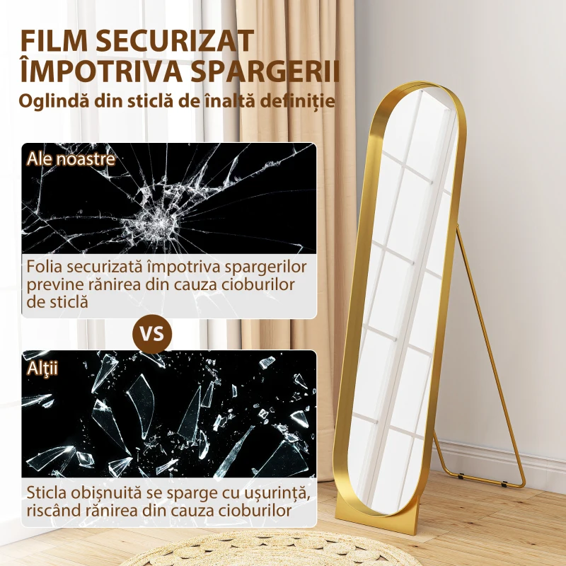 HOMCOM Oglindă de Podea Autoportantă din Metal 40x150 cm Auriu