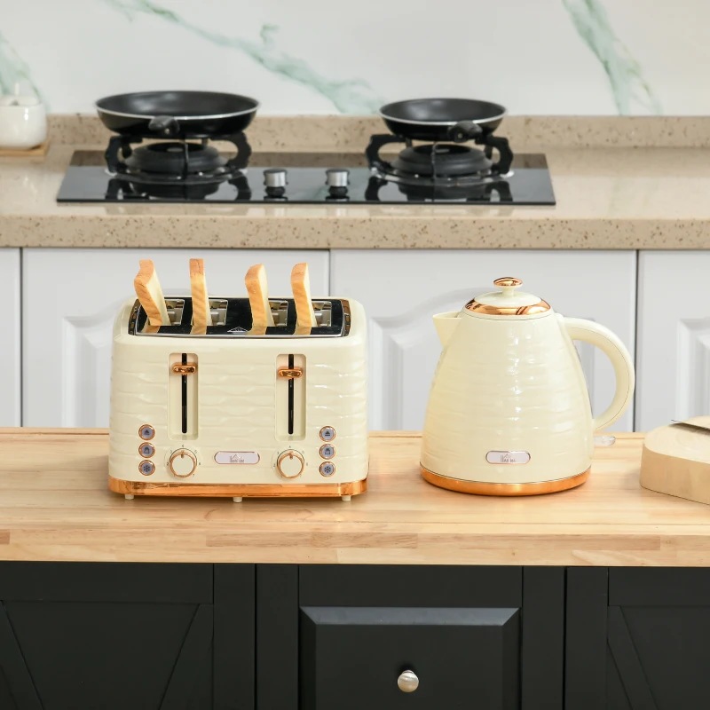 HOMCOM 2-in-1 Toaster- und Wasserkocher-Set, 7 Bräunungsstufen, Auftau- und Aufwärmfunktion, Beige(m-7)