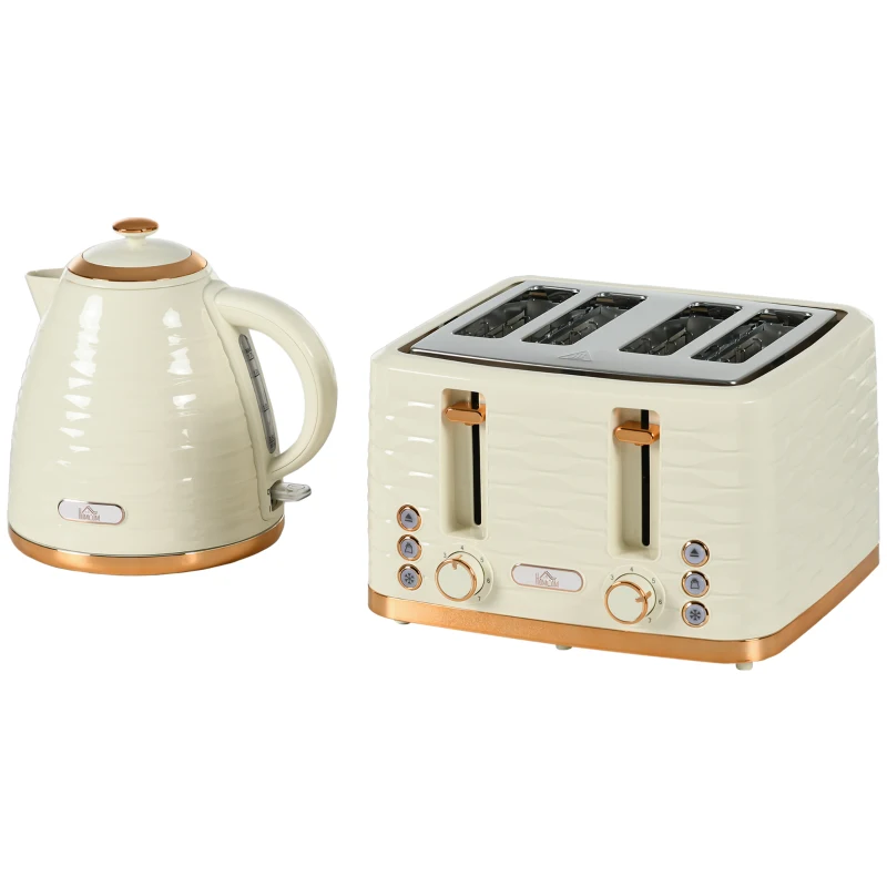 HOMCOM Ensemble grille-pain et bouilloire 2-en-1, 7 niveaux de brunissage, fonctions décongélation et réchauffage, Beige