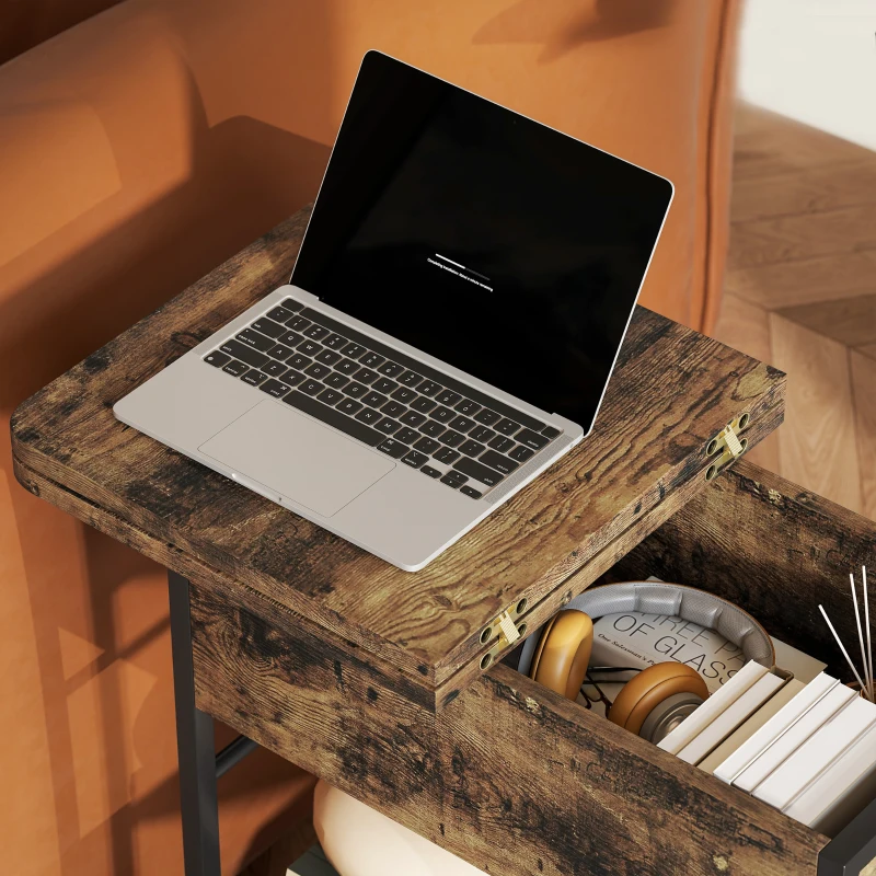 HOMCOM Bijzettafel met Stopcontacten, 2 Niveaus, USB-aansluitingen Opbergruimte 60 x 29,8 x 58,5 cm Rustiek Bruin(m-9)