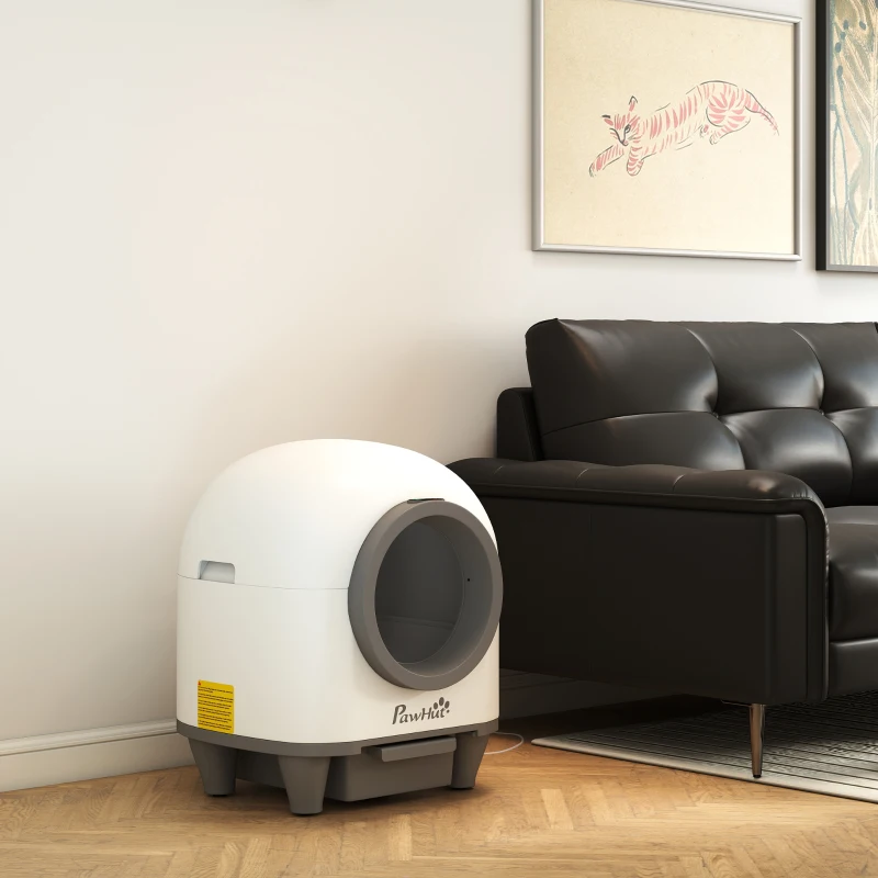 PawHut Lettiera Autopulente per Gatti 1-5 kg con Box per Fragranza e Sacchetti, in PP, 55.5x51x58.5 cm, Bianco e Grigio