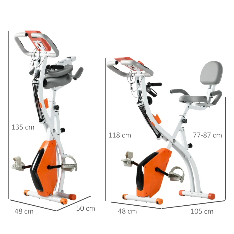 HOMCOM Bicicletă Pliabilă cu Rezistență pe 8 Niveluri și Benzi pentru Brațe, Portocalie
