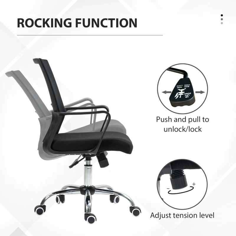 Vinsetto Home Office Chair and Computer Desk Set, Mesh Chair with Swivel Wheels, Study Desk with Storage Shelf, Rustic Brown and Black