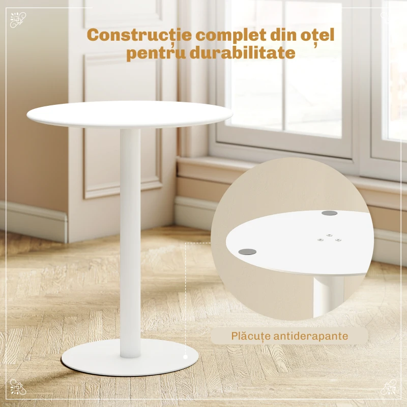 HOMCOM Masă de Dining Rotundă și Modernă pentru 2 Persoane din Oțel, Albă