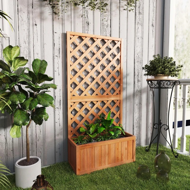 Outsunny Fioriera da Esterno con Grigliato per Rampicanti e Vaso, in Legno di Abete, 72.5x31.5x149.5 cm, Arancio