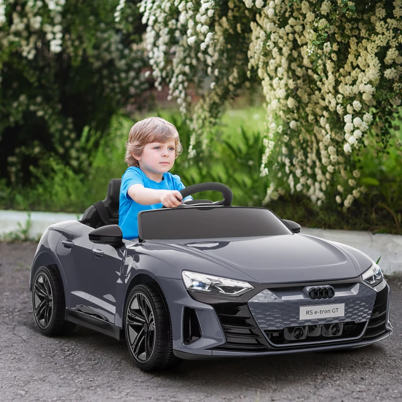 HOMCOM Elektrische kinderauto met afstandsbediening, veiligheidsriem, claxon, muziek, koplamp, tot 5 km/u, 3-5 jaar, Grijs