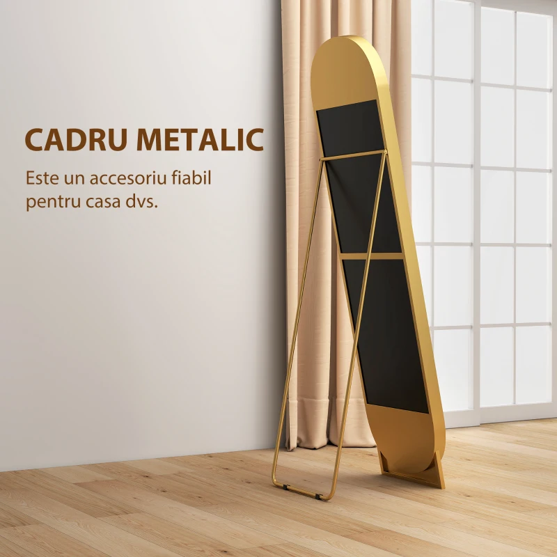 HOMCOM Oglindă de Podea Autoportantă din Metal 40x150 cm Auriu
