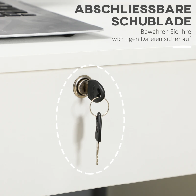 HOMCOM Computertisch Schreibtisch mit 5 Schubladen und Regal Bürotisch mit Schloss großer Arbeitsfläche Weiß 110 x 50 x 76 cm