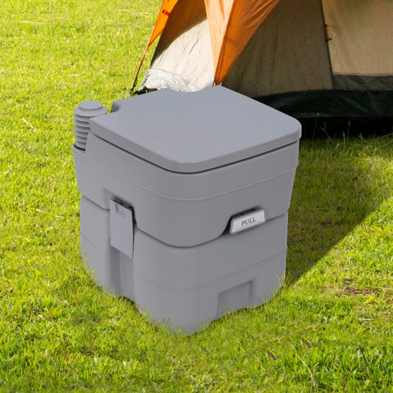 HOMCOM Campingtoilet, 20 L Mobiel WC, Campingtoilet met spoel- en afvoertank, 35,5 x 41 x 42,5 cm, plastic, grijs