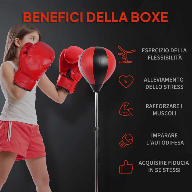 HOMCOM Set Punching Ball da Terra per Adolescenti con Guantoni e Pompa, Altezza Regolabile da 126-144 cm
