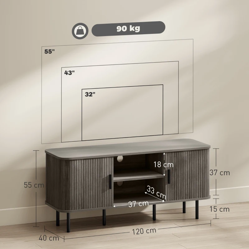 HOMCOM TV Stand Cabinet for TVs up to 55 Inches, TV Unit with Storage Shelves and Cupboard for Living Room, Grey